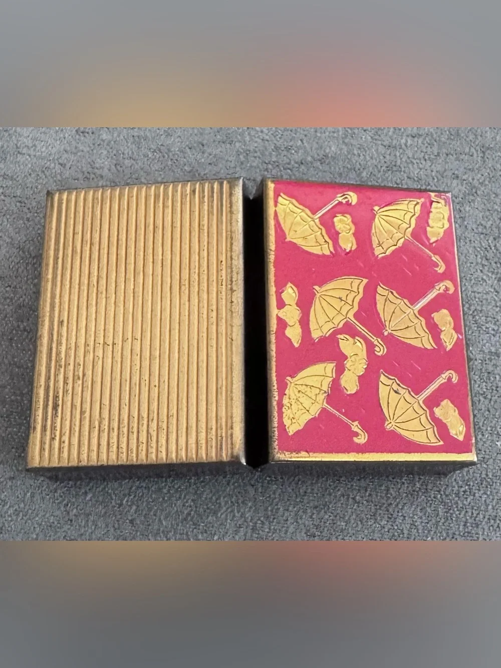 Cute Red Trinket Storage Box with Gold Umbrella Accents